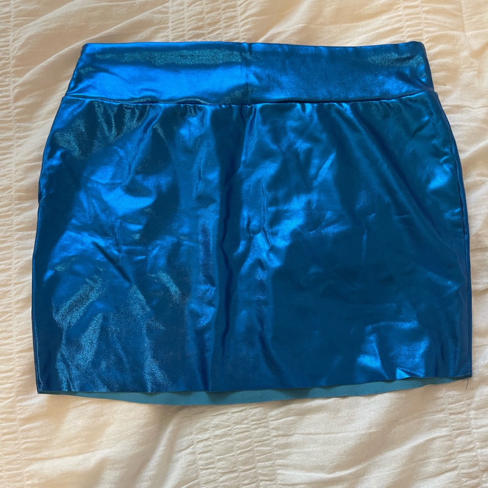 Sakkas Metallic Blue Mini Skirt Medium